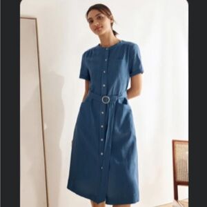 100% Linen pocket dress with self belt.